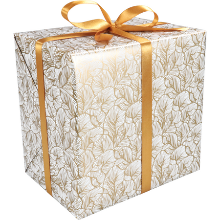 Klika - Geschenkpapier | 200m | 80gr/m² | Blätter | weiß/gold