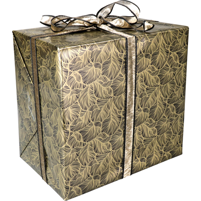 Klika - Cadeaupapier | 50cm | 200m | 80gr/m² | Leafs | zwart/goud