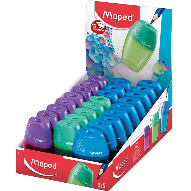 Maped - Bleistiftspitzer Shaker 1-Loch-Display mit 25 Stück sortiert