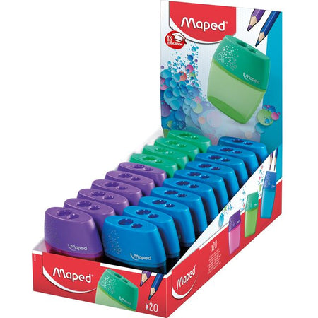 Maped - Bleistiftspitzer Shaker 2-Loch-Display mit 20 Stück sortiert