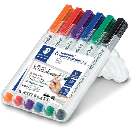 Staedtler - Whiteboardmarker Lumocolor Compact, Aufstellbox mit 6 Stück in verschiedenen Farben