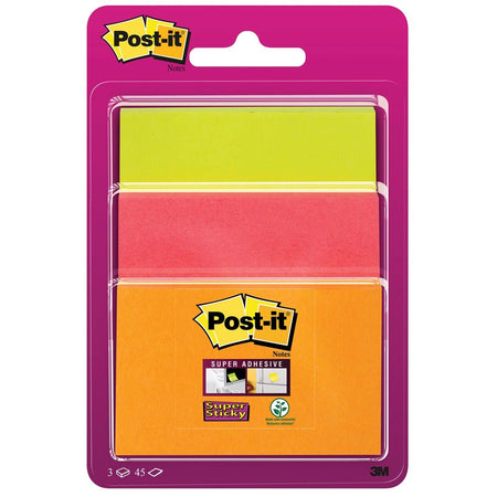 Post-it – Super-Haftnotizen, 45 Blatt, 3 Größen, verschiedene Neonfarben, im Blister