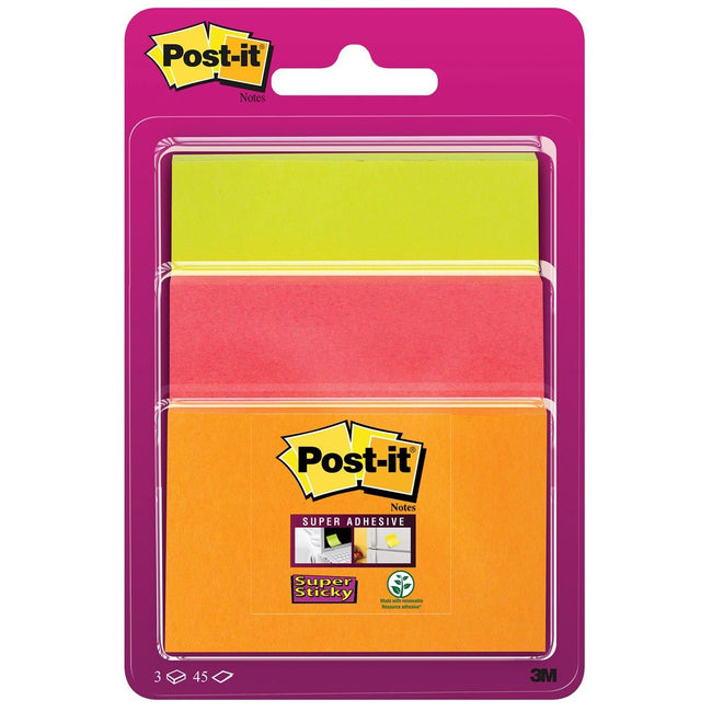 Post-it – Super-Haftnotizen, 45 Blatt, 3 Größen, verschiedene Neonfarben, im Blister