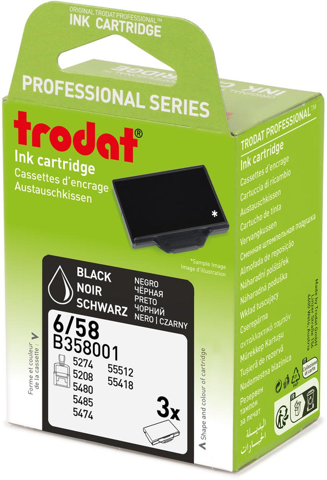 Trodat -  vervangkussen, voor stempel 5480/5208, blister van 3 stuks, zwart
