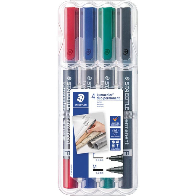 Staedtler - Lumocolor Duo 348, Permanentmarker, Box mit 4 Stück in verschiedenen Farben