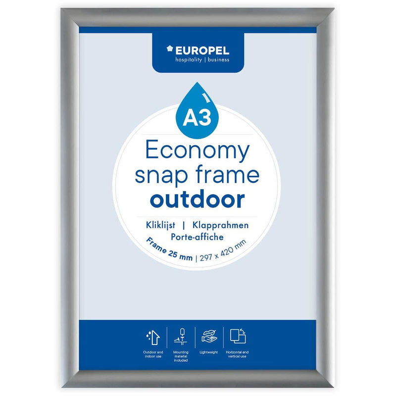 Europel – Pel-Klickrahmen Economy, wasserfest, Rahmen 25 mm, ft A3, silber