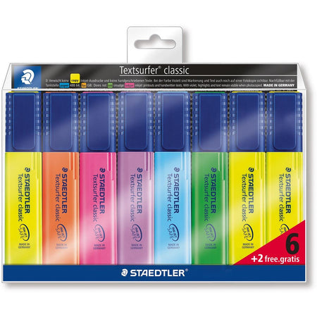 Staedtler - Textmarker 364 Textsurfer Set 6 Stück sortiert + 2 Gelb gratis