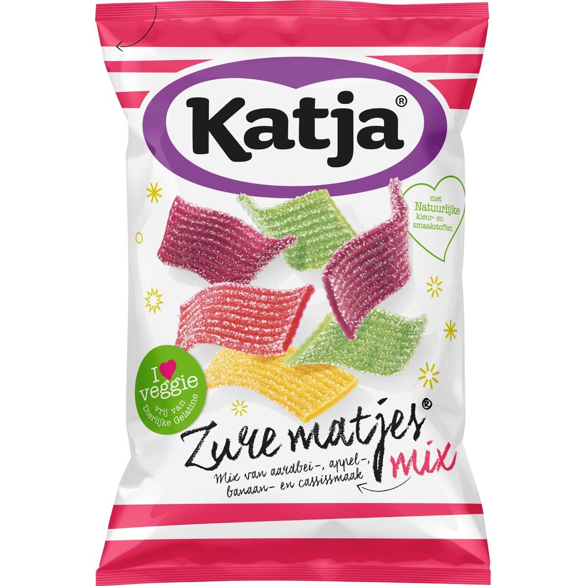 Katja - Saure Matjes-Bonbons, Mischung aus den Geschmacksrichtungen Erdbeere, Apfel, Banane und Cassis, Beutel mit 250 g