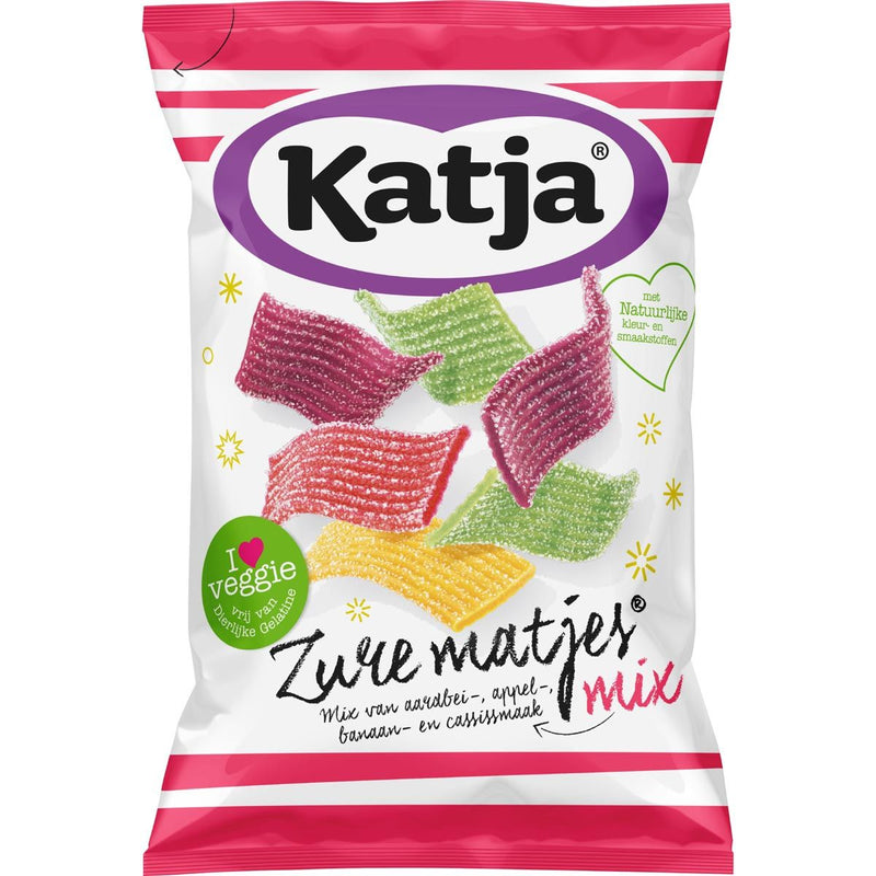 Katja - Saure Matjes-Bonbons, Mischung aus den Geschmacksrichtungen Erdbeere, Apfel, Banane und Cassis, Beutel mit 250 g