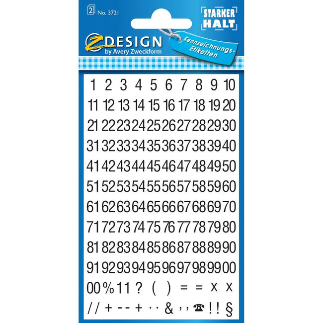 Avery Zweckform - Etiketten Zahlen und Buchstaben 1-100, 2 Blatt, schwarz auf weiß