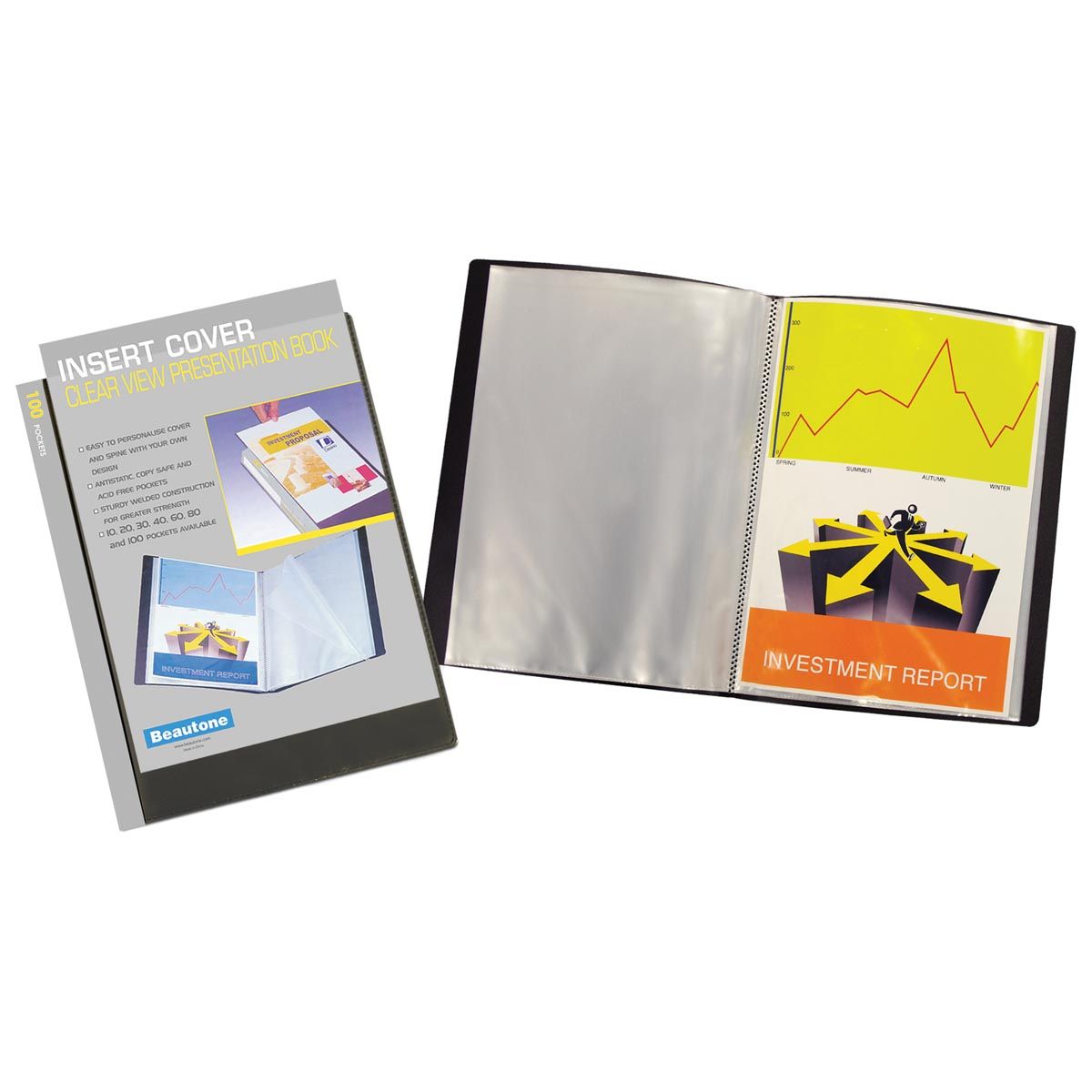 Beautone - personalisierbares Album, A4, 100 Tüten, schwarz
