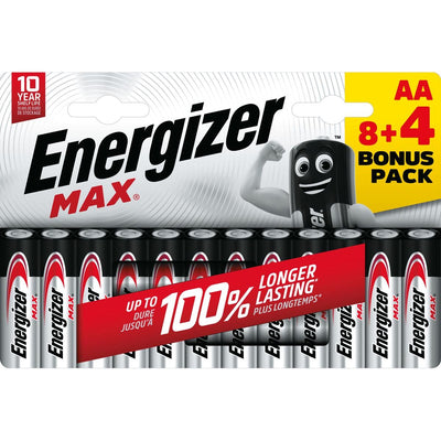 Energizer - Batterien Max AA, Blister mit 8 Stück + 4 Stück gratis