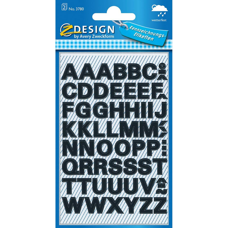 Avery Zweckform - Etiketten, Buchstaben A-Z, 2 Bögen, schwarz, wasserfeste Folie