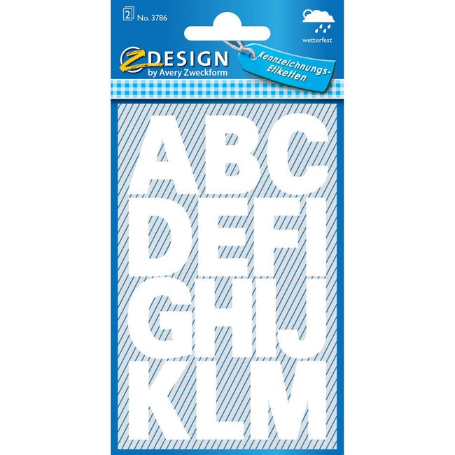 Avery Zweckform - Etiketten Zahlen und Buchstaben A-Z groß, 2 Bögen, weiße, wasserfeste Folie