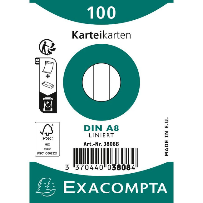 Exacompta – Karteikarten, liniert, ft 5,5 x 7,4 cm, Packung mit 100 Stück, weiß