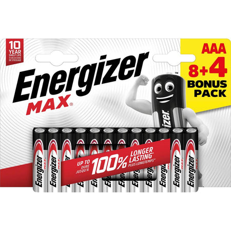 Energizer - Batterien Max AAA/LR03/E92, Blister mit 8 + 4