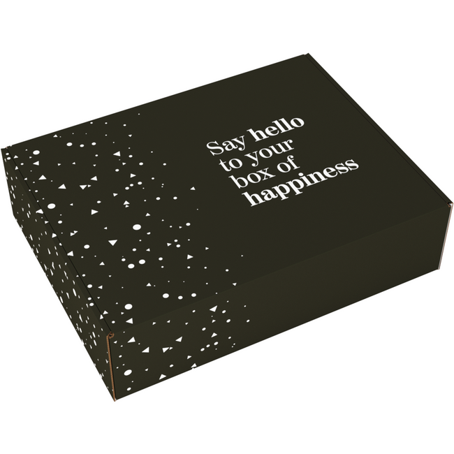 Klika - Lieferbox | Hallo Glück | Wellpappe | 460x360x120mm | schwarz/weiß | 15 Stück