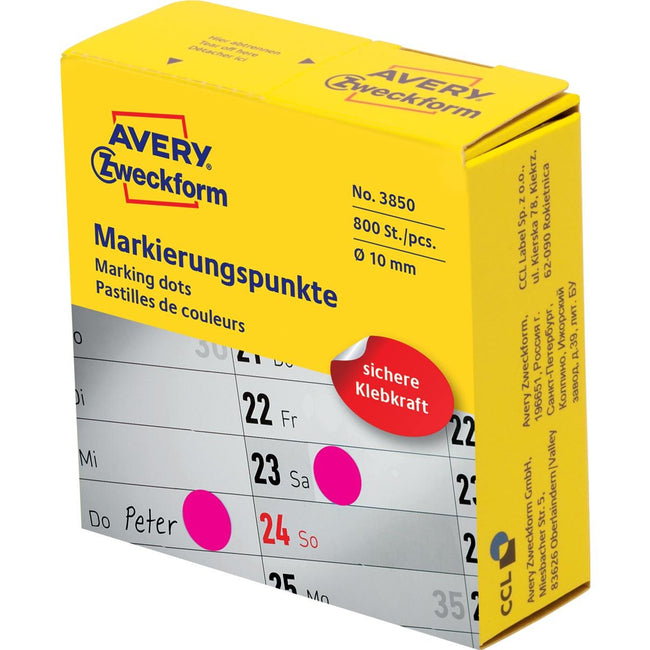Avery Zweckform - Markierungspunkte, Durchmesser 10 mm, Rolle à 800 Stück, rosa
