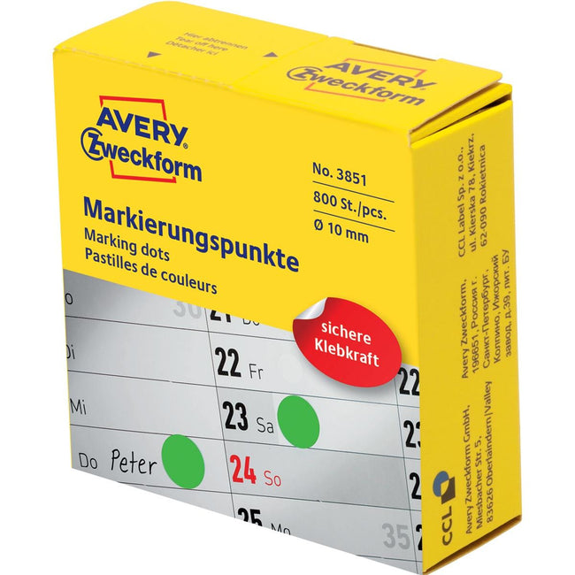 Avery Zweckform - Markierungspunkte, Durchmesser 10 mm, Rolle à 800 Stück, grün