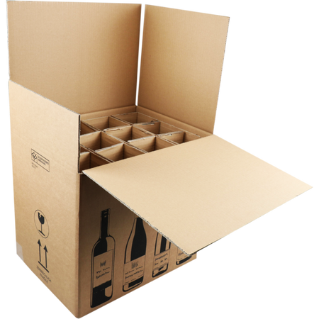 SendProof® - Weinversandkarton | Wellpappe | 12 Flaschen | 420x305x368mm | braun/schwarz | 5 Stück