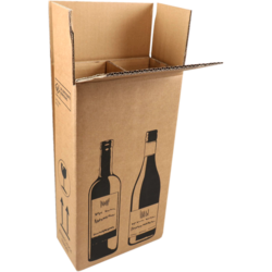SendProof® - Weinversandkarton | Wellpappe | 204x108x368mm | 2 Flaschen | braun/schwarz | 10 Stück