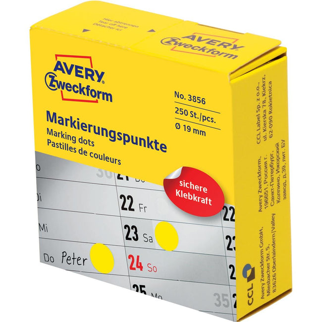 Avery Zweckform - Markierungspunkte, Durchmesser 19 mm, Rolle à 250 Stück, gelb