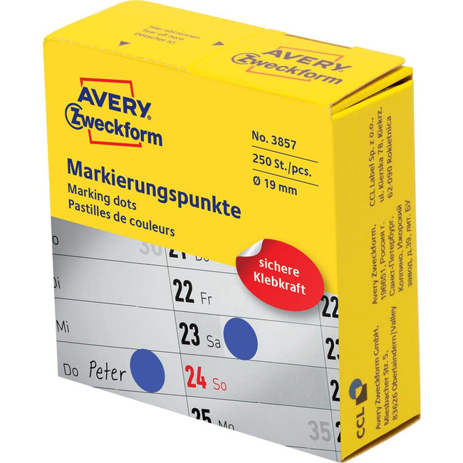 Avery Zweckform - Markierungspunkte, Durchmesser 19 mm, Rolle à 250 Stück, blau