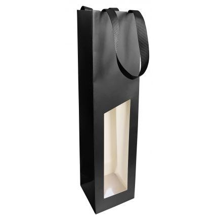 Timmers - Weinflaschentasche 1 Flasche 9,5x9,5X38,5cm Seduction schwarz beschichtet mit Fenster 10 Stück