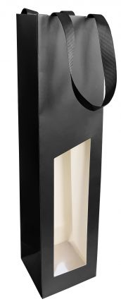Timmers - Weinflaschentasche 1 Flasche 9,5x9,5X38,5cm Seduction schwarz beschichtet mit Fenster 10 Stück