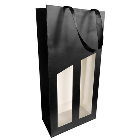 Timmerspackaging - Weinflaschentasche 2 Flaschen 19x9,5X38,5cm Seduction schwarz beschichtet mit Fenster 10 Stück