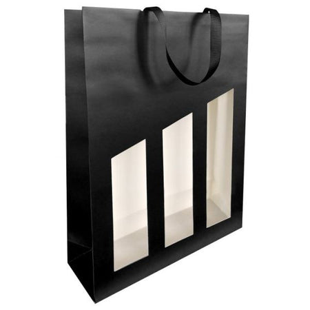 Verführung - Weinflaschentasche 3 Flaschen 19x9,5X38,5cm schwarz beschichtet mit Fenster 10 Stück