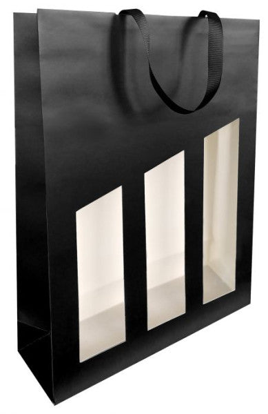 Verführung - Weinflaschentasche 3 Flaschen 19x9,5X38,5cm schwarz beschichtet mit Fenster 10 Stück