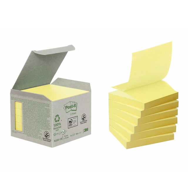 Post-it - Notizblock Z-Note R330-1B recycelt 76x76mm Kanariengelb 6 Stück