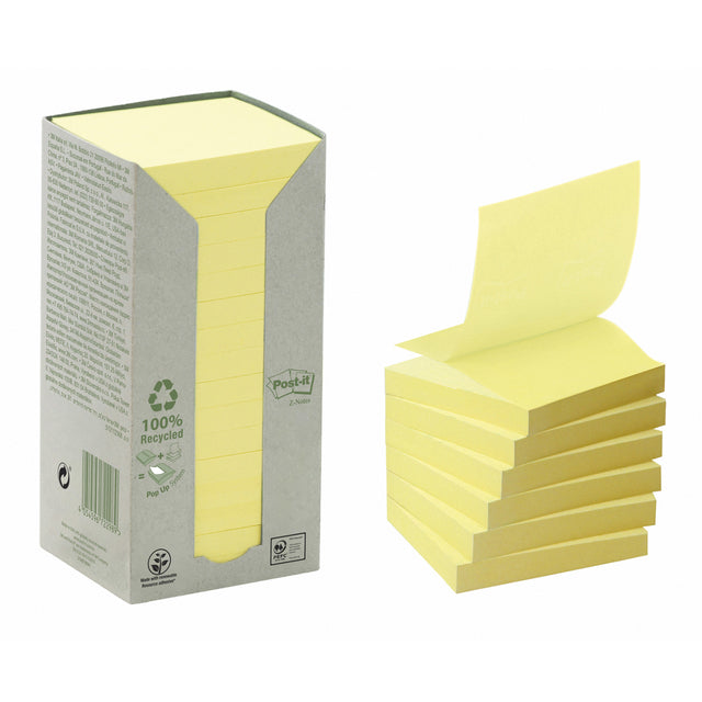 Memoblok 3m post-it z-note r330 76x76mm recycelt gelb