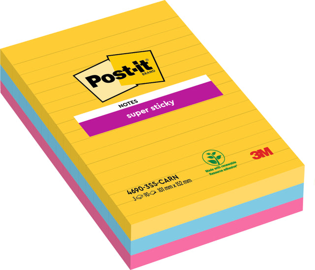 Memoblok 3m post-it 4690 Super klebriger 101x152mm Linie Rio