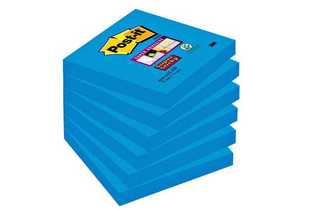 Memoblok 3m post-it 654 super klebry 76x76mm blau