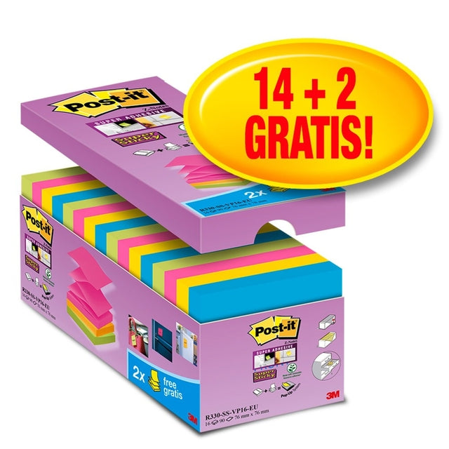 Memoblok 3m post-it z-note s330 Super Sticky 76x76mm 14+2