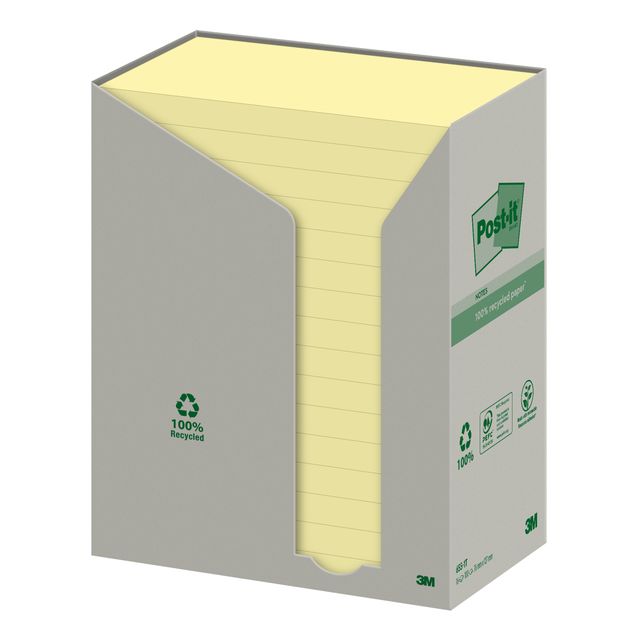 Post-it – Notizblock 655 76 x 127 mm, recyceltes Gelb, 16 x 100 Blatt