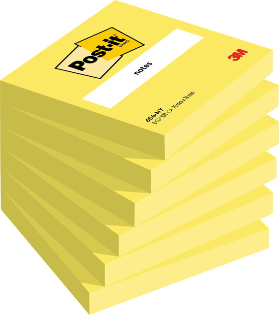 Memo-Block 3M Post-It 654 76x76mm Neon Yellow | 6 Stück