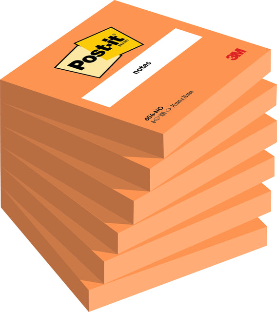 Memoblok 3m post-it 654 76x76mm Neon Oranje | 6 Stück