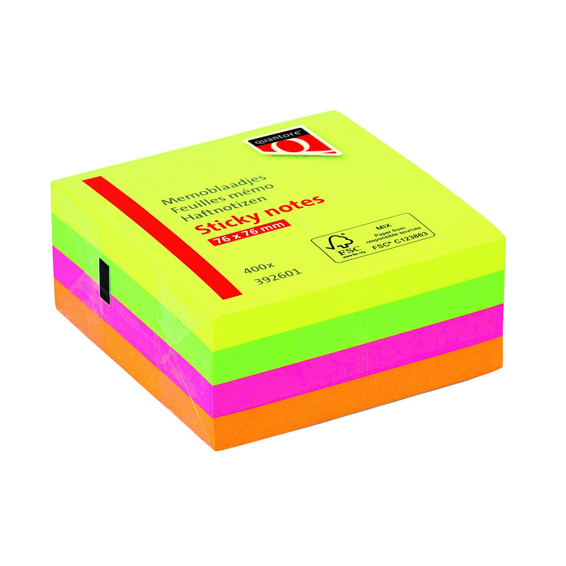 Quantore - Notizblock 76x76mm Neonfarben sortiert 4 Farben 400 Blatt | 6 Stück