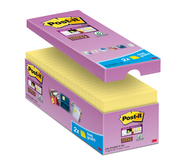 Memo-Block 3M Post-It 654 Super Sticky 76x76mm Gelb 14+2 kostenlos