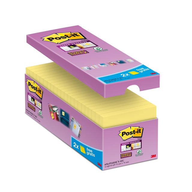 Post-it - Notizblock 654 super klebrig 76x76mm gl 14+2
