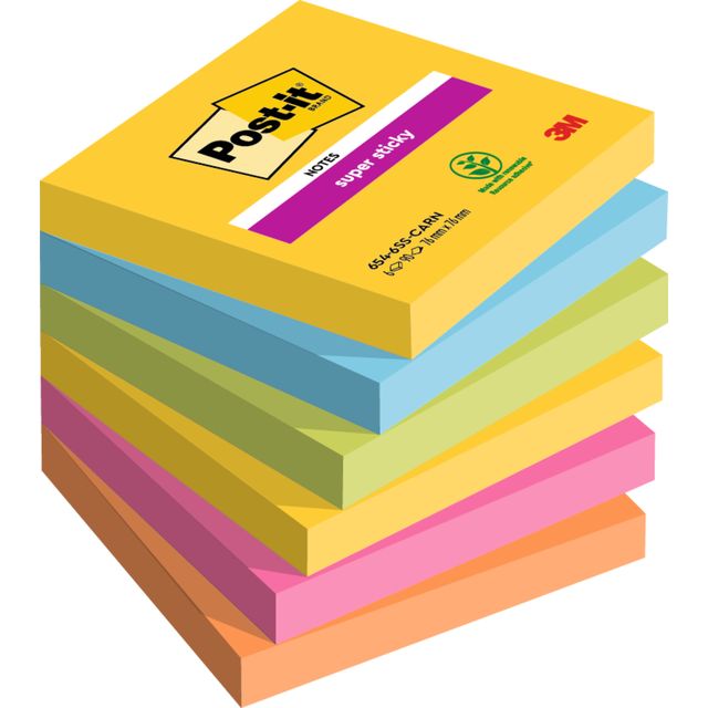 Post-it - Notizblock 654 super klebrig 76x76mm Karneval