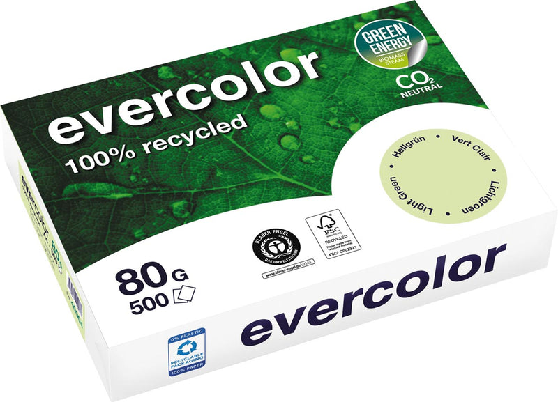 Clairefontaine - Evercolor, farbiges Recyclingpapier, A4, 80 g, 500 Blatt, hellgrün