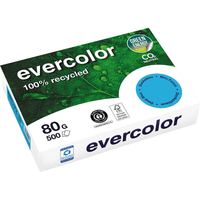 Clairefontaine - Evercolor, farbiges Recyclingpapier, A4, 80 g, 500 Blatt, dunkelblau