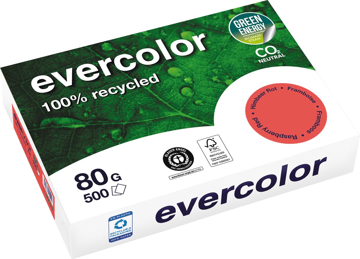 Clairefontaine - Evercolor, farbiges Recyclingpapier, A4, 80 g, 500 Blatt, Himbeere