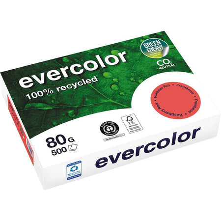 Clairefontaine - Evercolor, farbiges Recyclingpapier, A4, 80 g, 500 Blatt, Himbeere