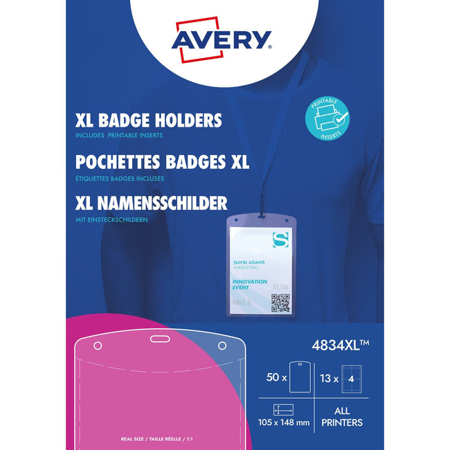 Avery -  Badge  4834xl a6 hoes + insteekkaarten 50st