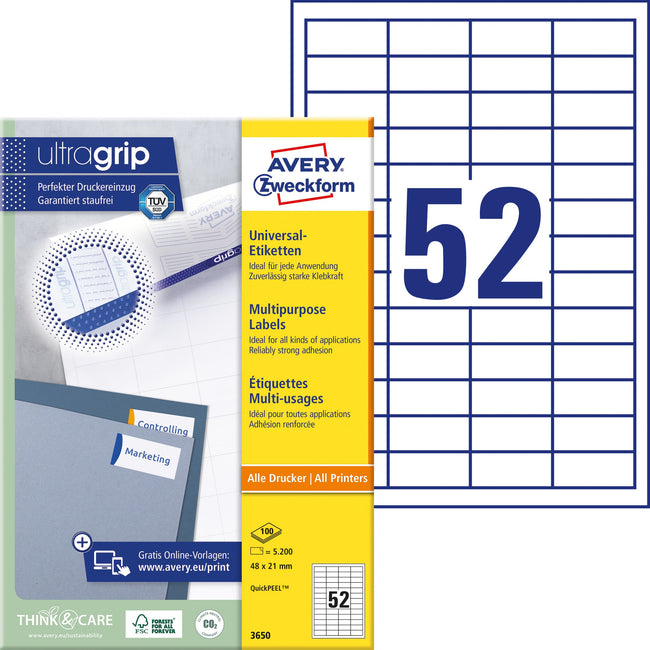 Avery Zweckform -  Etiket avery 3650 48x21mm wit 5200st | 5 stuks